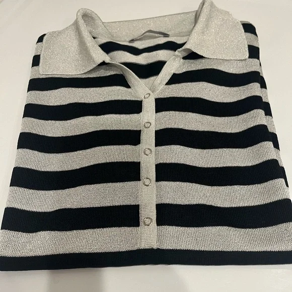PAT Black and White Striped Polo Shirt SIZE S - Picture 4 of 6